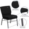 Flash Furniture HERCULES Series 21”W Church Chair in Black Fabric with Book Rack – Silver Vein Frame(Black Fabric/Silver Vein Frame)