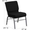 Flash Furniture HERCULES Series 21”W Church Chair in Black Fabric with Book Rack – Silver Vein Frame(Black Fabric/Silver Vein Frame)