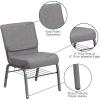 Flash Furniture HERCULES Series 21”W Church Chair in Black Fabric with Book Rack – Silver Vein Frame(Gray Fabric/Silver Vein Frame)