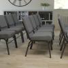 Flash Furniture HERCULES Series 21”W Church Chair in Black Fabric with Book Rack – Silver Vein Frame(Gray Fabric/Silver Vein Frame)