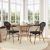 Flash Furniture Marseille Indoor/Outdoor Commercial Bistro Set – Tempered Glass Top Table – 2 Chairs – Textilene – Lt NAT Bamboo Print Aluminum Frame – Blk/Wht(Black Textilene/Natural Frame)