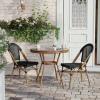 Flash Furniture Marseille Indoor/Outdoor Commercial Bistro Set – Tempered Glass Top Table – 2 Chairs – Textilene – Lt NAT Bamboo Print Aluminum Frame – Blk/Wht(Black Textilene/Natural Frame)