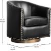 Flash Furniture Myles Upholstered Barrel Chair, Commercial 360° Swivel Club Style Chair, Nail Head Trim, Brushed Metallic Vinyl Wrapped Metal Base, Brown LeatherSoft(Black)
