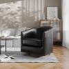 Flash Furniture Myles Upholstered Barrel Chair, Commercial 360° Swivel Club Style Chair, Nail Head Trim, Brushed Metallic Vinyl Wrapped Metal Base, Brown LeatherSoft(Black)