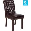 Flash Furniture Set of 6 Hercules Series Brown LeatherSoft Parsons Chairs with Rolled Back, Accent Nail Trim and Walnut Finish