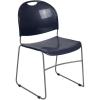 Flash Furniture 5 Pack HERCULES Series 880 lb. Capacity Black Ultra-Compact Stack Chair with Chrome Frame(Navy Plastic/Silver Frame)