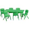 Flash Furniture Adjustable Classroom Activity Table with 6 Stackable Chairs, Rectangular Plastic Activity Table for Kids, 24″ W x 48″ L, Natural(Green)