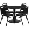 Flash Furniture Carlton 36” Round Natural Laminate Table Set with X-Base and 4 Black Trapezoidal Back Banquet Chairs(Black Top/Black Vinyl Seat)