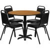 Flash Furniture Carlton 36” Round Natural Laminate Table Set with X-Base and 4 Black Trapezoidal Back Banquet Chairs(Natural Top/Black Vinyl Seat)