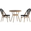 Flash Furniture Marseille Indoor/Outdoor Commercial Bistro Set – Tempered Glass Top Table – 2 Chairs – Textilene – Lt NAT Bamboo Print Aluminum Frame – Blk/Wht(Black Textilene/Natural Frame)