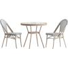 Flash Furniture Marseille Indoor/Outdoor Commercial Bistro Set – Tempered Glass Top Table – 2 Chairs – Textilene – Lt NAT Bamboo Print Aluminum Frame – Blk/Wht(Black & White Textilene/Light Natural Frame)