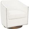 Flash Furniture Myles Upholstered Barrel Chair, Commercial 360° Swivel Club Style Chair, Nail Head Trim, Brushed Metallic Vinyl Wrapped Metal Base, Brown LeatherSoft(Cream Boucle)