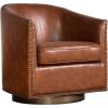 Flash Furniture Myles Upholstered Barrel Chair, Commercial 360° Swivel Club Style Chair, Nail Head Trim, Brushed Metallic Vinyl Wrapped Metal Base, Brown LeatherSoft(Brown)