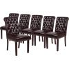 Flash Furniture Set of 6 Hercules Series Brown LeatherSoft Parsons Chairs with Rolled Back, Accent Nail Trim and Walnut Finish