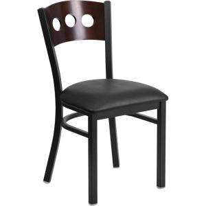 Flash Furniture 2 Pk. HERCULES Series Black 3 Circle Back Metal Restaurant Chair – Walnut Wood Back, Black Vinyl Seat(Walnut Wood Back/Black Vinyl Seat/Black Metal Frame)
