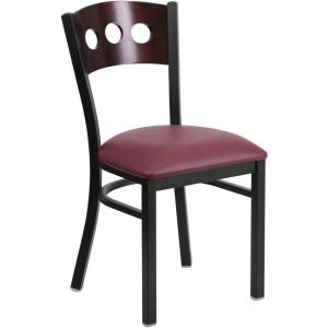 Flash Furniture 2 Pk. HERCULES Series Black 3 Circle Back Metal Restaurant Chair – Walnut Wood Back, Black Vinyl Seat(Walnut Wood Back/Burgundy Vinyl Seat/Black Metal Frame)