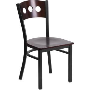 Flash Furniture 2 Pk. HERCULES Series Black 3 Circle Back Metal Restaurant Chair – Walnut Wood Back, Black Vinyl Seat(Walnut Wood Back/Walnut Wood Seat/Black Metal Frame)