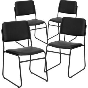 Flash Furniture 4 Pk. HERCULES Series 1000 lb. Capacity High Density Black Vinyl Stacking Chair with Sled Base(Chair)