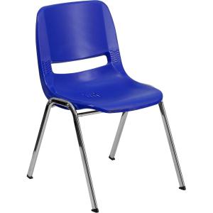 Flash Furniture 5 Pack HERCULES Series 880 lb. Capacity Black Ergonomic Shell Stack Chair with Chrome Frame and 18” Seat Height(Navy Plastic/Chrome Frame)