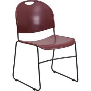 Flash Furniture 5 Pack HERCULES Series 880 lb. Capacity Black Ultra-Compact Stack Chair with Chrome Frame(Burgundy Plastic/Black Frame)
