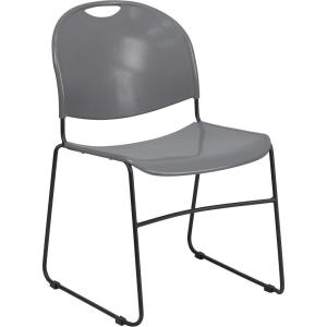 Flash Furniture 5 Pack HERCULES Series 880 lb. Capacity Black Ultra-Compact Stack Chair with Chrome Frame(Gray Plastic/Black Frame)