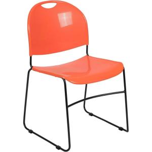 Flash Furniture 5 Pack HERCULES Series 880 lb. Capacity Black Ultra-Compact Stack Chair with Chrome Frame(Orange Plastic/Black Frame)