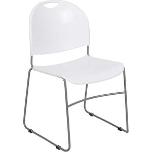 Flash Furniture 5 Pack HERCULES Series 880 lb. Capacity Black Ultra-Compact Stack Chair with Chrome Frame(White Plastic/Silver Frame)
