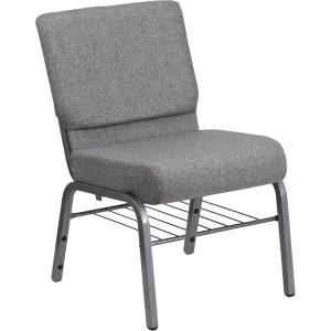 Flash Furniture HERCULES Series 21”W Church Chair in Black Fabric with Book Rack – Silver Vein Frame(Gray Fabric/Silver Vein Frame)