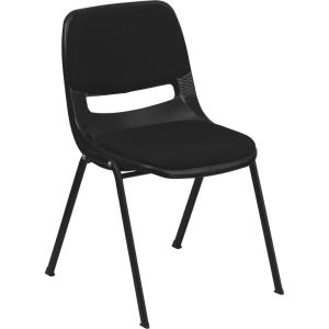 Flash Furniture HERCULES Series 880 lb. Capacity Black Ergonomic Shell Stack Chair with Black Frame(Black Padded)