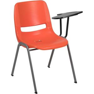 Flash Furniture HERCULES Series 880 lb. Capacity Black Ergonomic Shell Stack Chair with Black Frame(Orange)