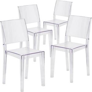 Flash Furniture Phantom Series Transparent Indoor-Outdoor Stacking Side Chair with Floor Protector Rubber Glides(Set of 4)