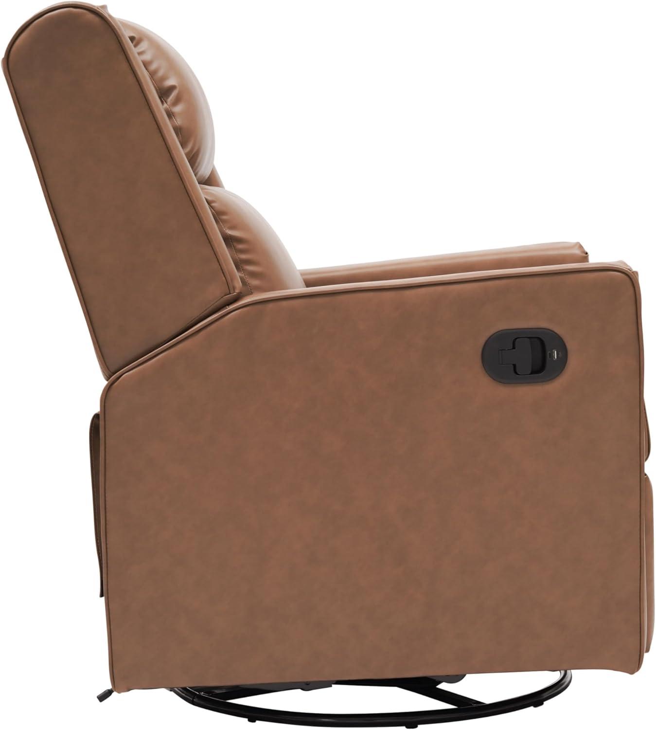 image:imageFlash Furniture Cash Swivel Manual Glider Rocker Recliner Chair USBUSBC Charging Ports 270 Degree Swivel Perfect for Living Room or Nursery OffWhite BoucleCognac Leathersoft