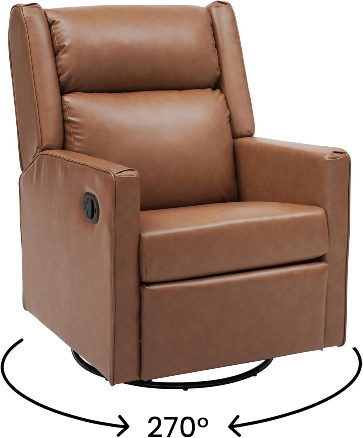 image:imageFlash Furniture Cash Swivel Manual Glider Rocker Recliner Chair USBUSBC Charging Ports 270 Degree Swivel Perfect for Living Room or Nursery OffWhite BoucleCognac Leathersoft