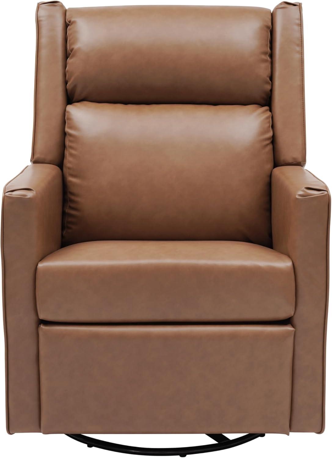 image:imageFlash Furniture Cash Swivel Manual Glider Rocker Recliner Chair USBUSBC Charging Ports 270 Degree Swivel Perfect for Living Room or Nursery OffWhite BoucleCognac Leathersoft
