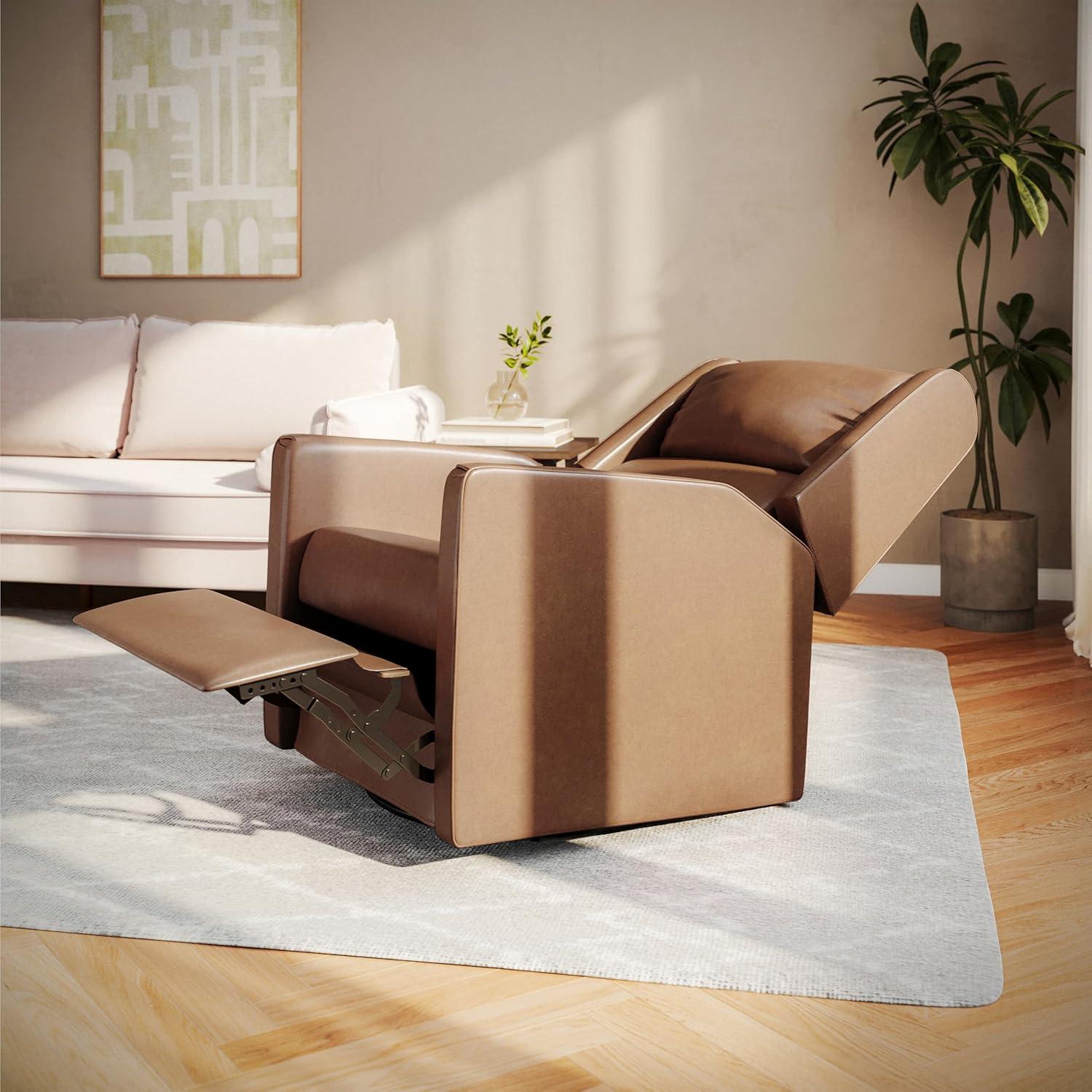 image:imageFlash Furniture Cash Swivel Manual Glider Rocker Recliner Chair USBUSBC Charging Ports 270 Degree Swivel Perfect for Living Room or Nursery OffWhite BoucleCognac Leathersoft