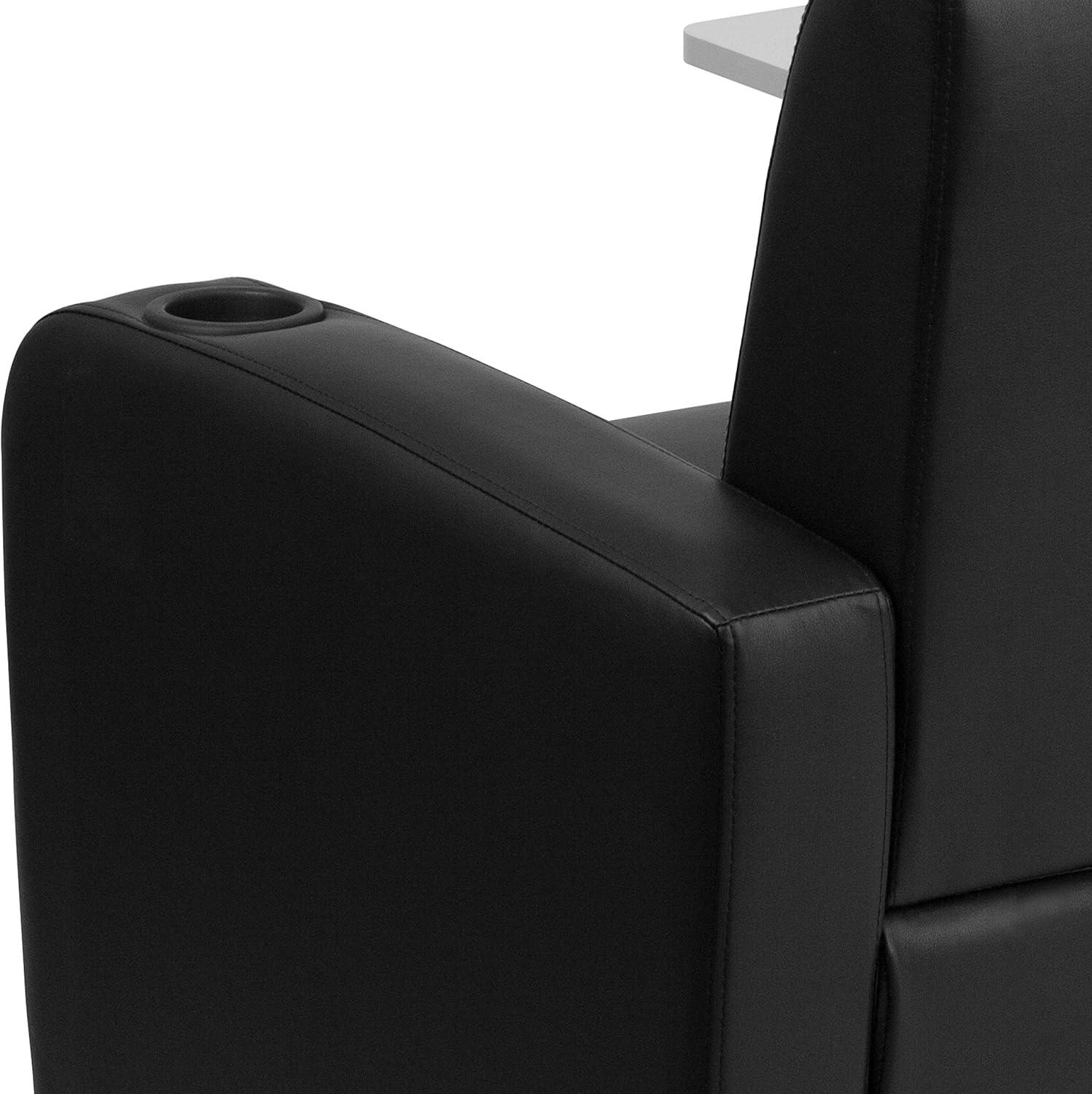 image:imageFlash Furniture George LeatherSoft Guest Chair with Tablet Arm Cup Holder and Front Wheel Casters Upholstered Tablet Arm Chair for Offices BlackBlack