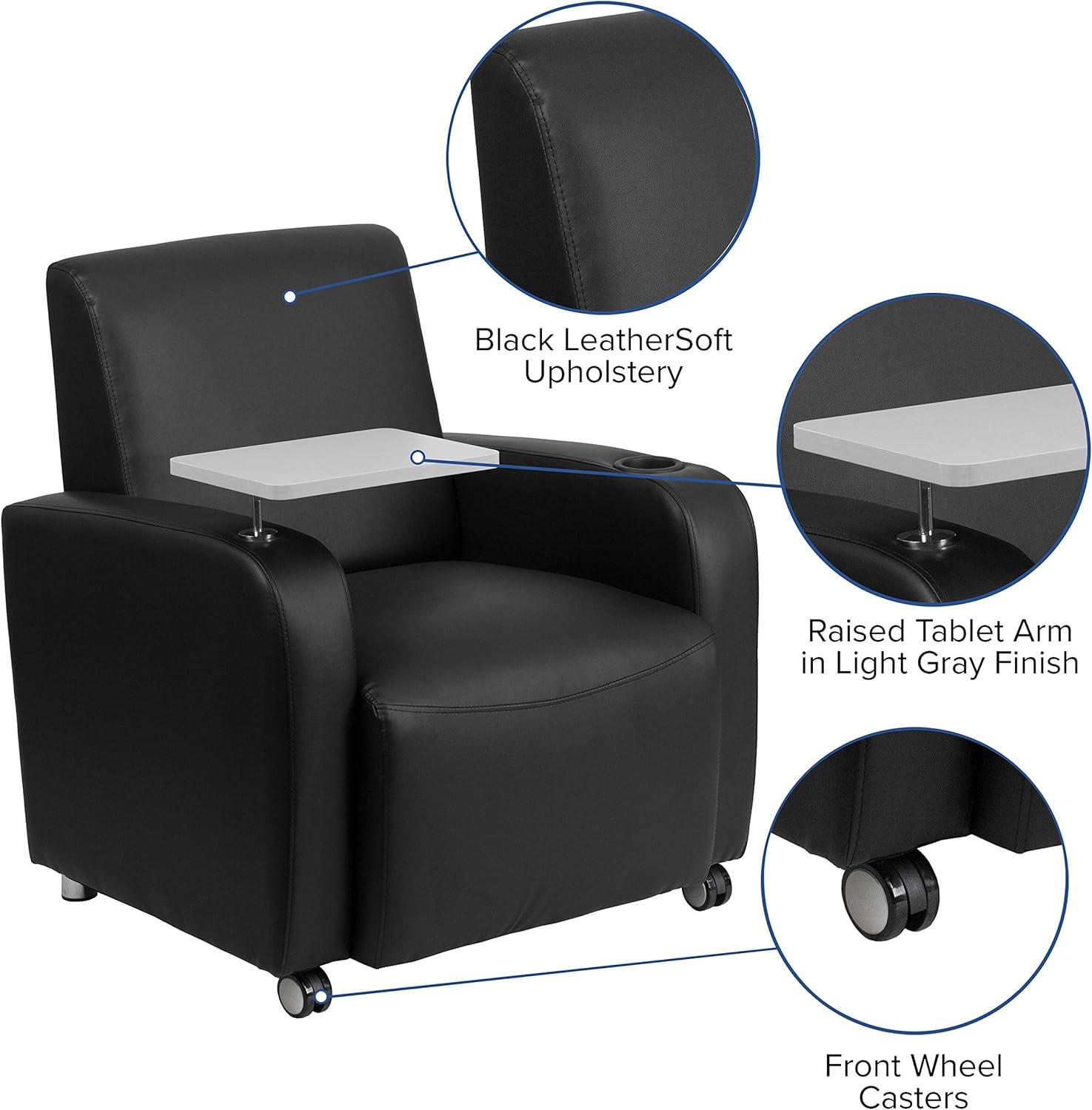 image:imageFlash Furniture George LeatherSoft Guest Chair with Tablet Arm Cup Holder and Front Wheel Casters Upholstered Tablet Arm Chair for Offices BlackBlack