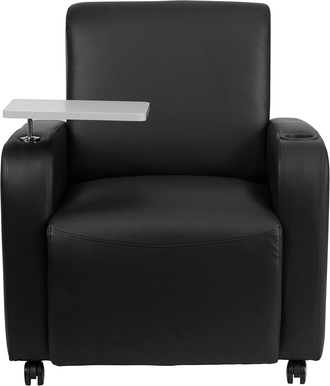image:imageFlash Furniture George LeatherSoft Guest Chair with Tablet Arm Cup Holder and Front Wheel Casters Upholstered Tablet Arm Chair for Offices BlackBlack
