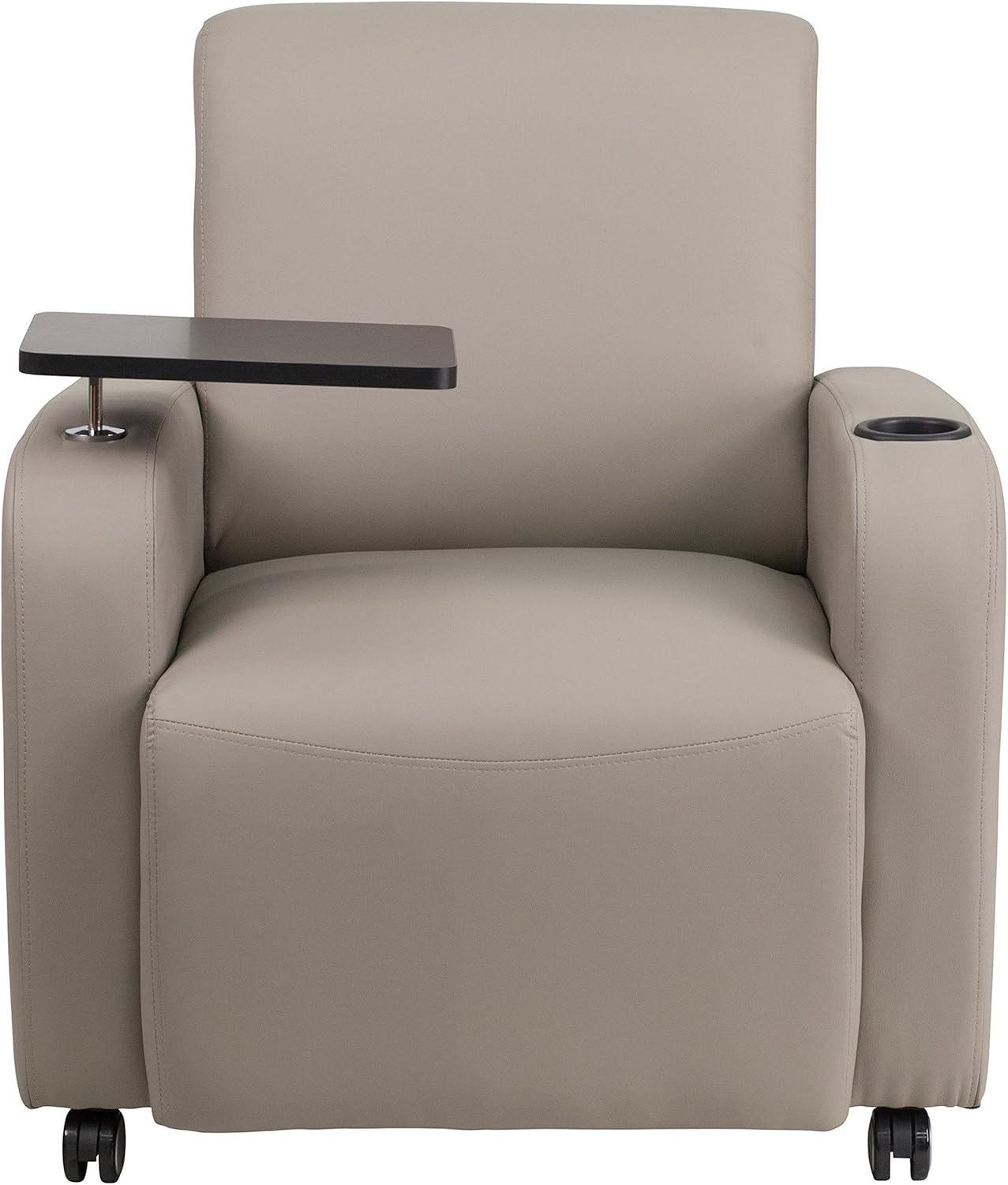 image:imageFlash Furniture George LeatherSoft Guest Chair with Tablet Arm Cup Holder and Front Wheel Casters Upholstered Tablet Arm Chair for Offices BlackGrey
