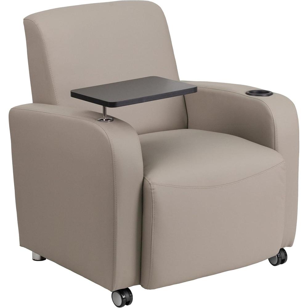 image:imageFlash Furniture George LeatherSoft Guest Chair with Tablet Arm Cup Holder and Front Wheel Casters Upholstered Tablet Arm Chair for Offices BlackGrey