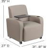 Flash Furniture George LeatherSoft Guest Chair with Tablet Arm, Cup Holder, and Front Wheel Casters, Upholstered Tablet Arm Chair for Offices, Black(Grey)