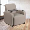 Flash Furniture George LeatherSoft Guest Chair with Tablet Arm, Cup Holder, and Front Wheel Casters, Upholstered Tablet Arm Chair for Offices, Black(Grey)