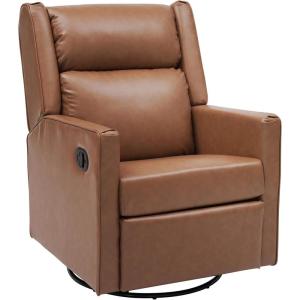 Flash Furniture Cash Swivel Manual Glider Rocker Recliner Chair, USB/USB-C Charging Ports, 270 Degree Swivel, Perfect for Living Room or Nursery, Off-White Boucle(Cognac Leathersoft)