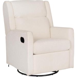 Flash Furniture Cash Swivel Manual Glider Rocker Recliner Chair, USB/USB-C Charging Ports, 270 Degree Swivel, Perfect for Living Room or Nursery, Off-White Boucle(Off-white Boucle)