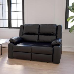 Flash Furniture Harmony Series Brown LeatherSoft Sofa with Two Built-In Recliners(Black Leathersoft)