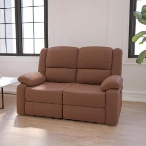 Flash Furniture Harmony Series Brown LeatherSoft Sofa with Two Built-In Recliners(Chocolate Brown Microfiber)