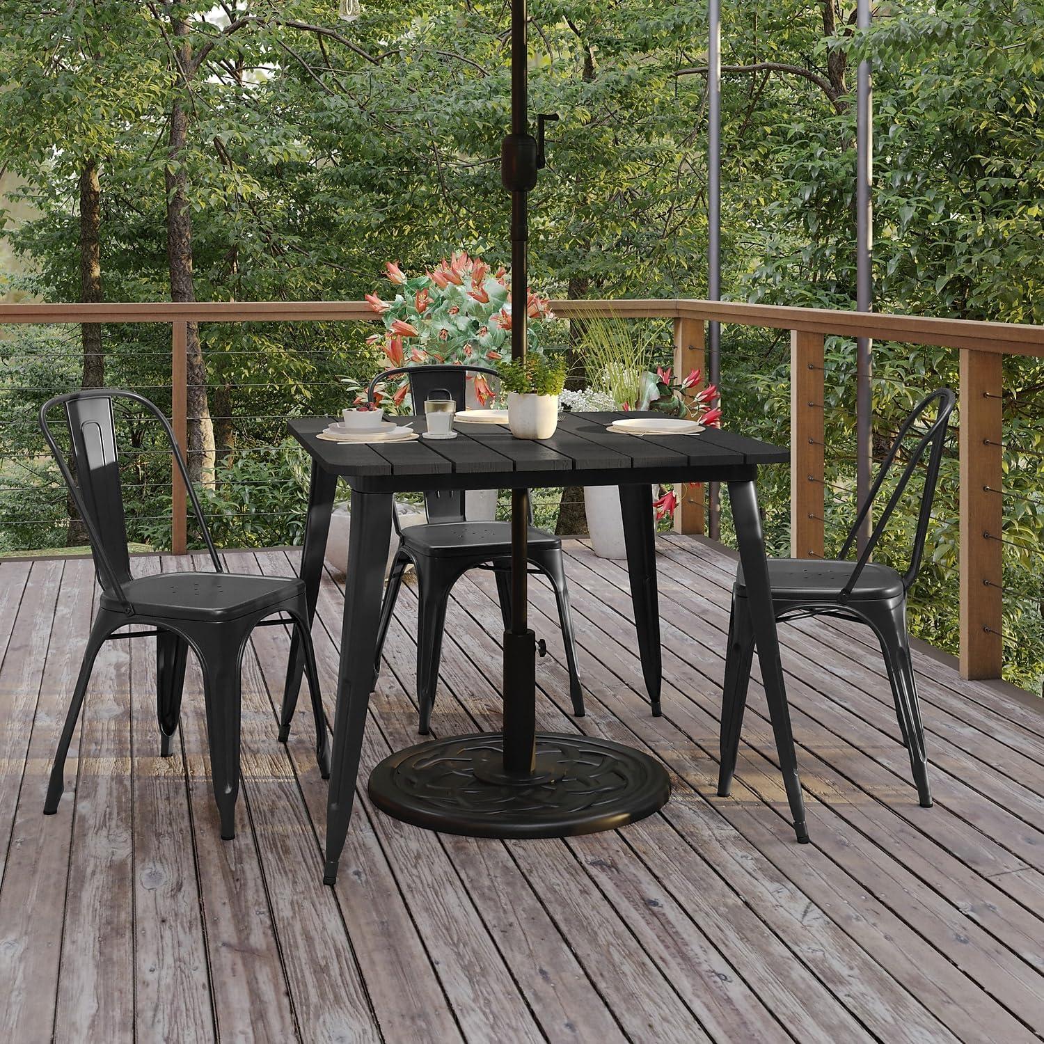 image:imageFlash Furniture Declan Commercial Outdoor Dining Table with Umbrella Hole All Weather Poly Resin Top and Steel Base 36 Square BrownBlackBlack TopBlack Frame
