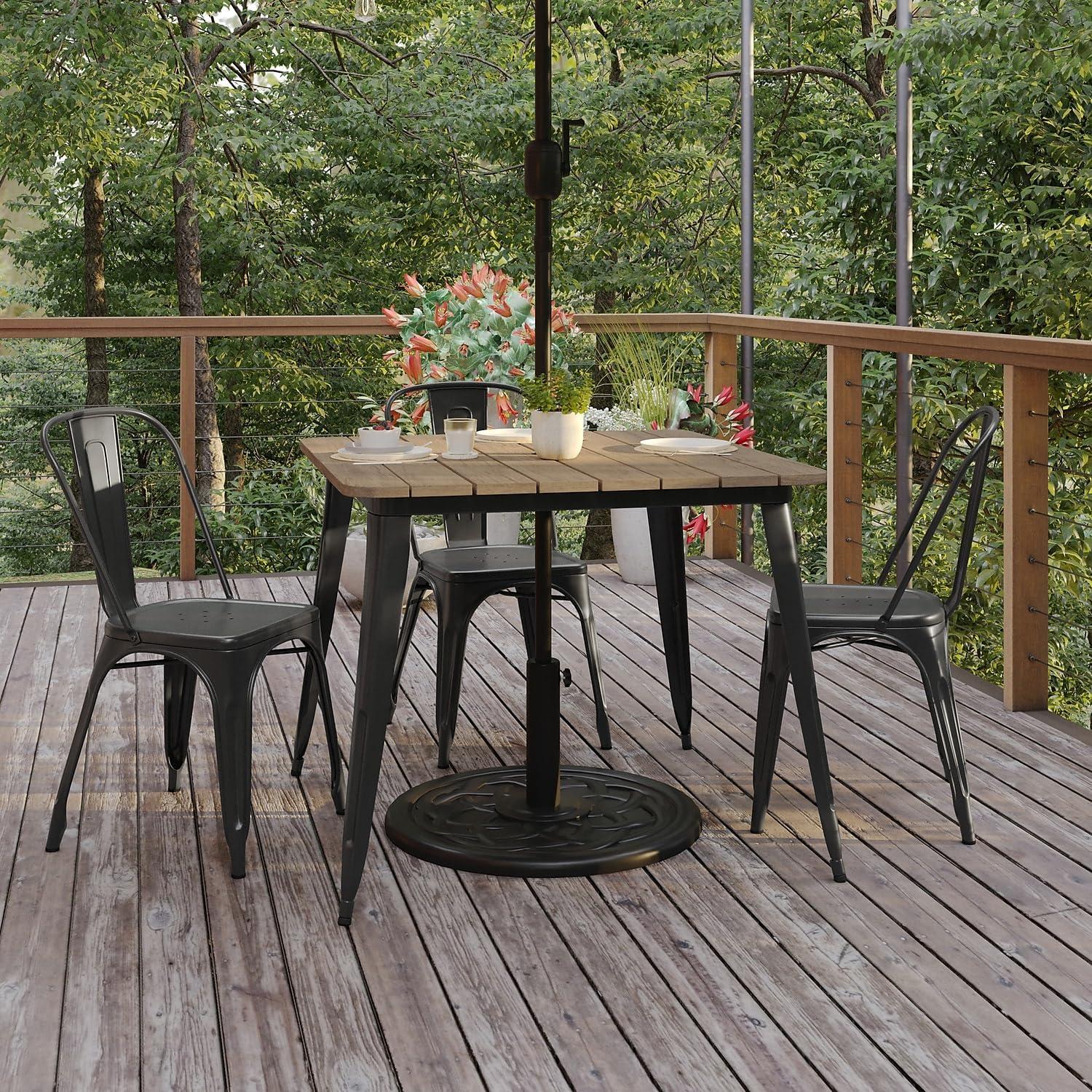 image:imageFlash Furniture Declan Commercial Outdoor Dining Table with Umbrella Hole All Weather Poly Resin Top and Steel Base 36 Square BrownBlackBrownBlack