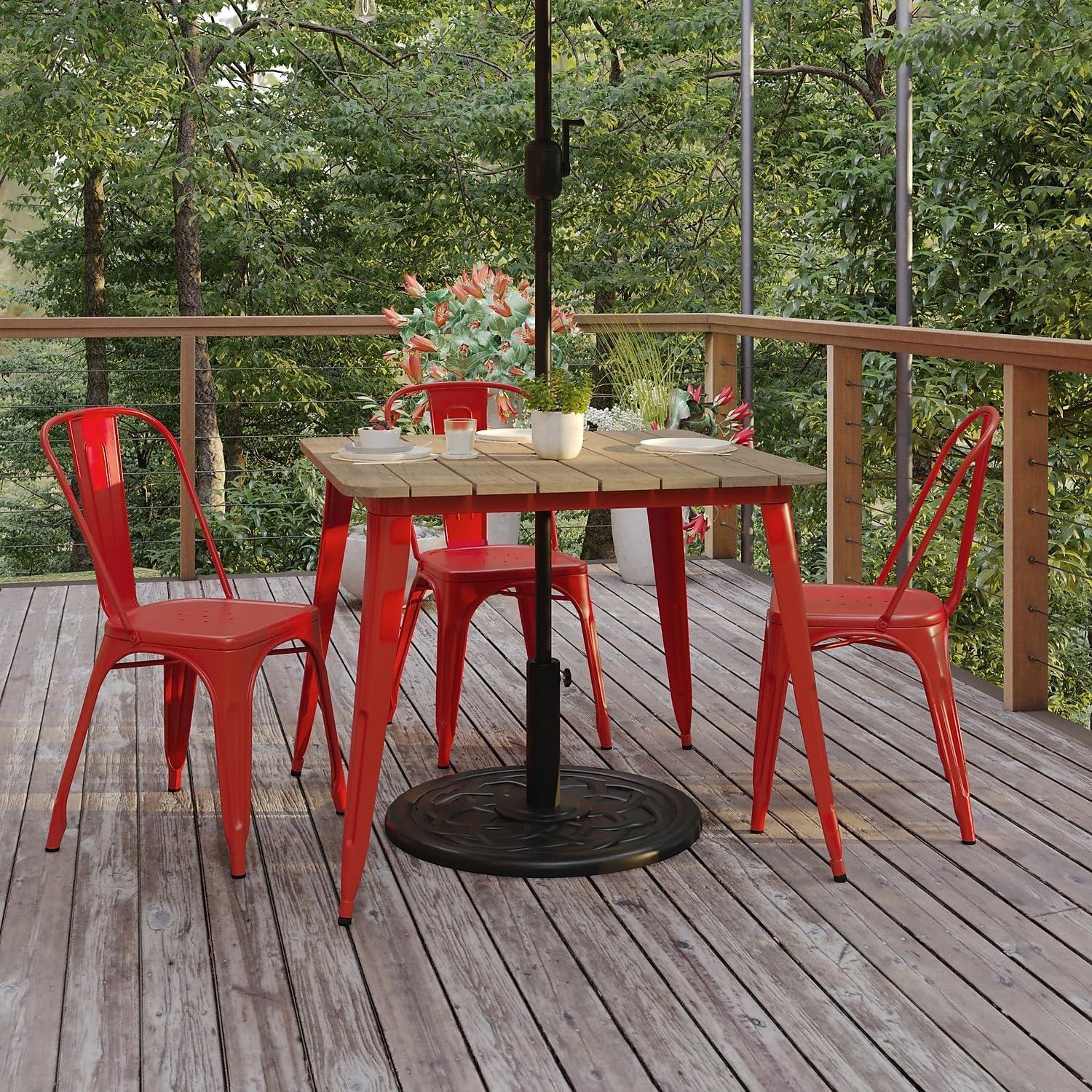 image:imageFlash Furniture Declan Commercial Outdoor Dining Table with Umbrella Hole All Weather Poly Resin Top and Steel Base 36 Square BrownBlackBrownRed