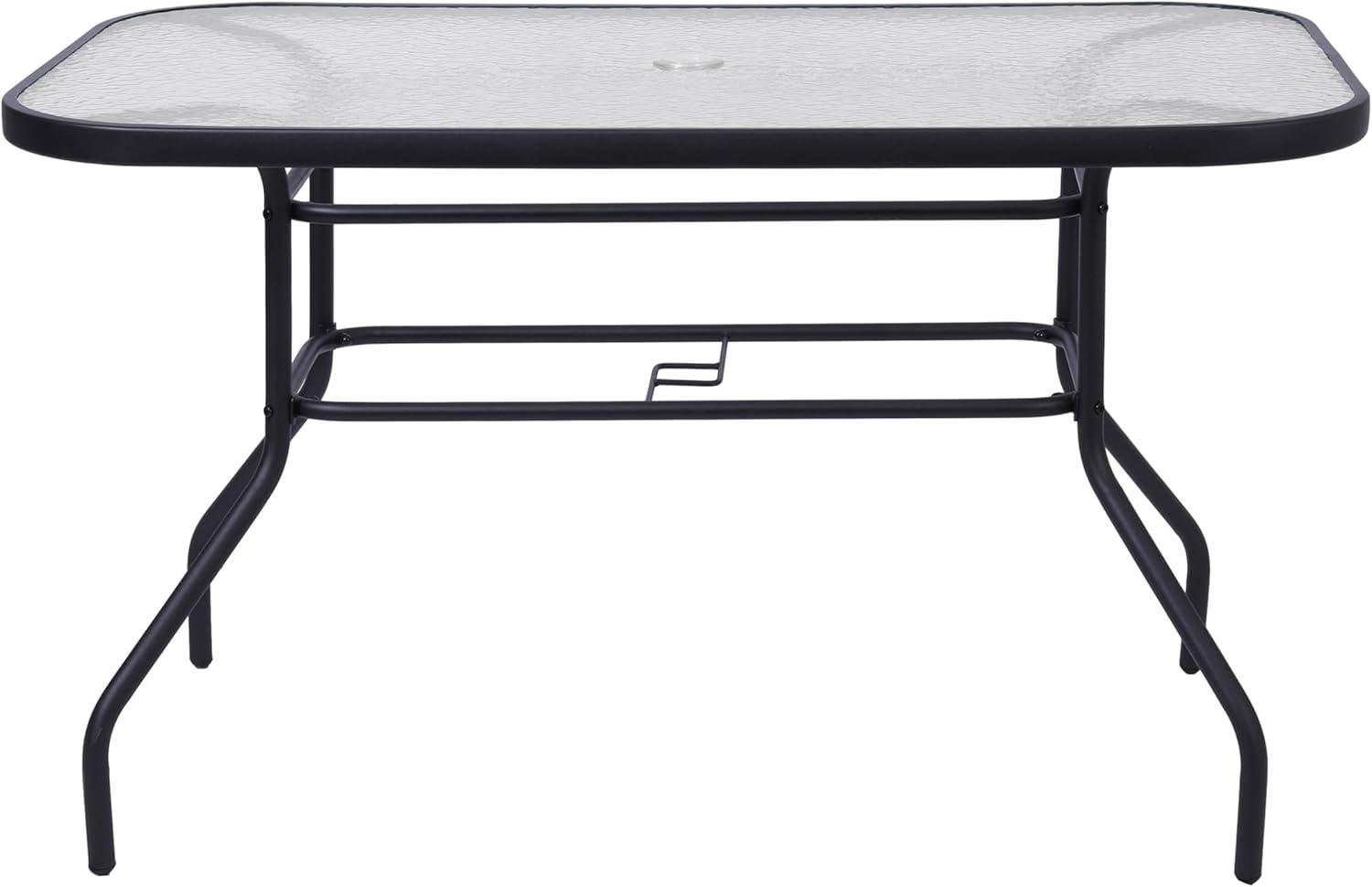 image:imageFlash Furniture Tory Rectangle Patio Table with Umbrella Hole Commercial AllWeather Table with Heat Resistant Tempered Glass Steel Tube Frame 275x4725 SilverClear TopBlack Frame